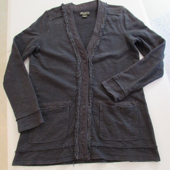 Eddie Bauer 100% Cotton Grey Cardigan Large - Picture 1 of 16